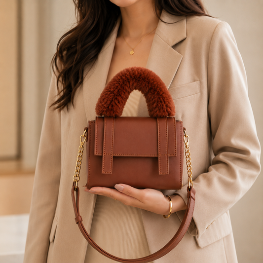 Luxe Fur Handle Crossbody Bag - Bagmora