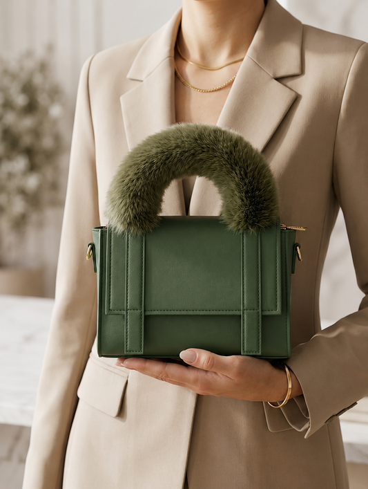 Luxe Fur Handle Crossbody Bag - Bagmora