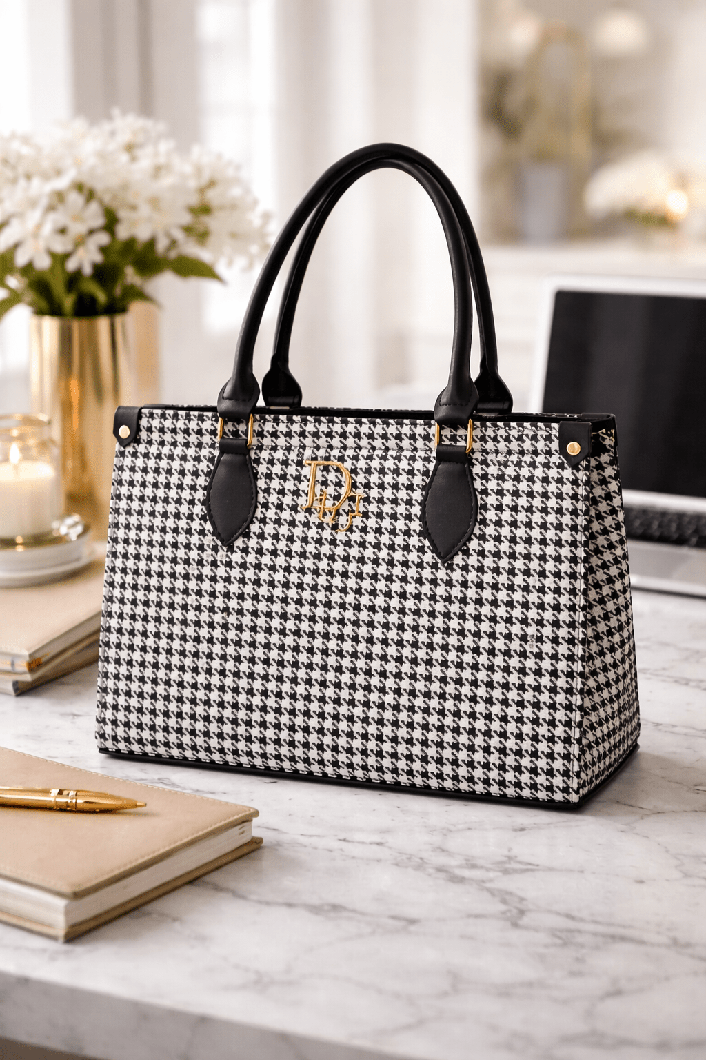 Black - and - White Houndstooth Bag – Stylish and Chic Accessory - Bagmora