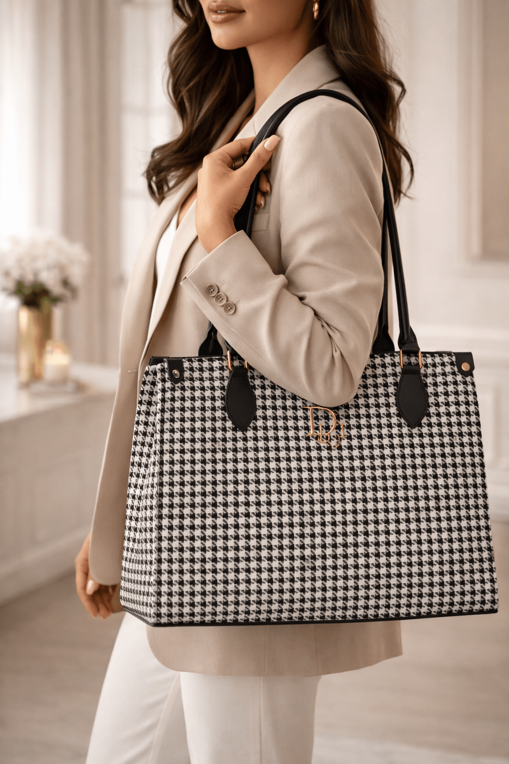 Black - and - White Houndstooth Bag – Stylish and Chic Accessory - Bagmora