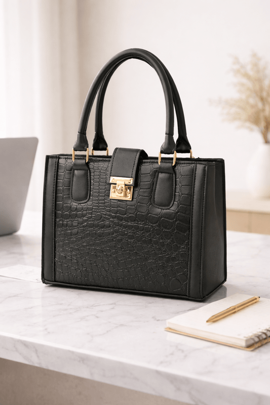 Croc - Embossed Tote Bag – Stylish Structured Leather - Style Tote in Black - Bagmora