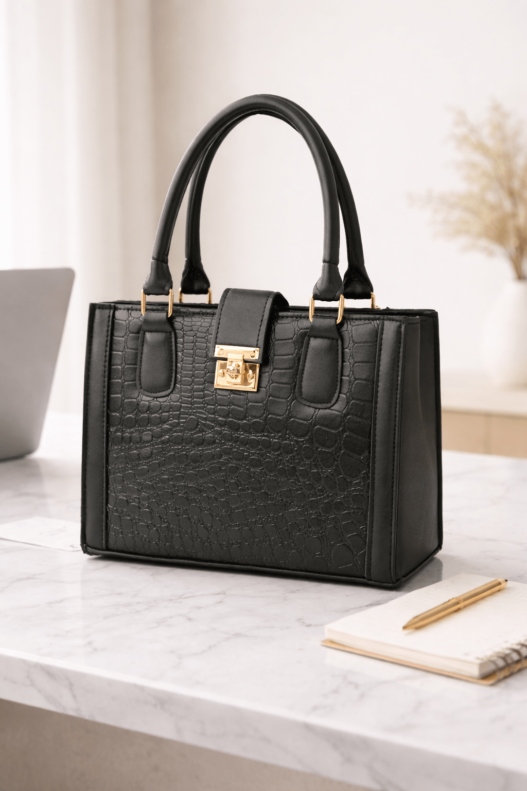 Cream Croc - Embossed Handbag for Stylish Elegance - Bagmora