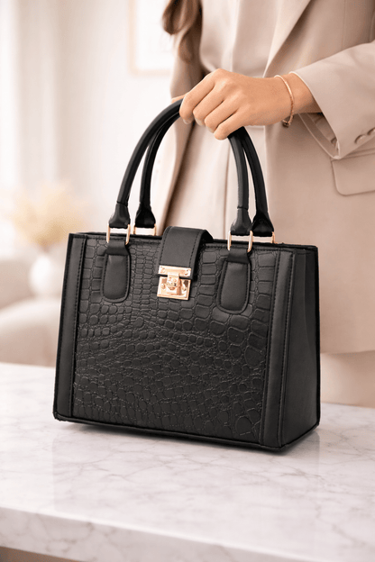 Croc - Embossed Tote Bag – Stylish Structured Leather - Style Tote in Black - Bagmora