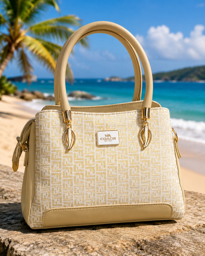 Elegant Beige Jacquard Handbag