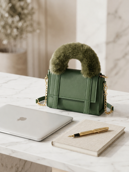 Luxe Fur Handle Crossbody Bag - Bagmora