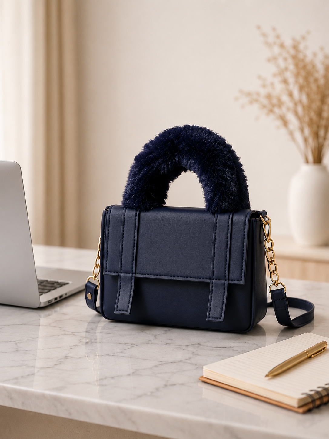 Luxe Fur Handle Crossbody Bag - Bagmora