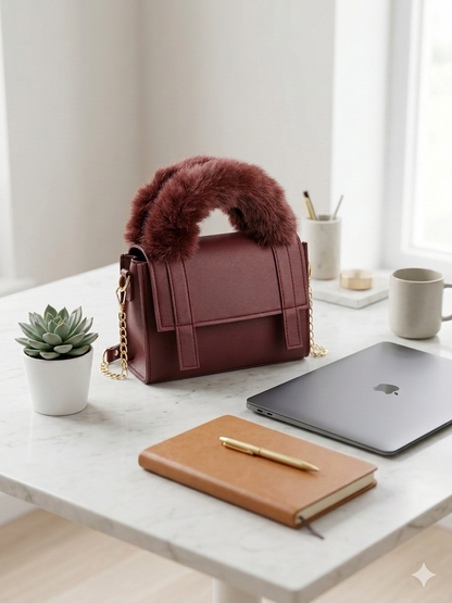 Luxe Fur Handle Crossbody Bag - Bagmora