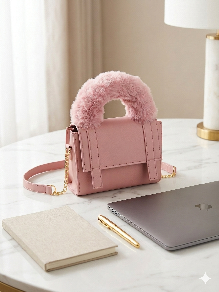 Luxe Fur Handle Crossbody Bag - Bagmora
