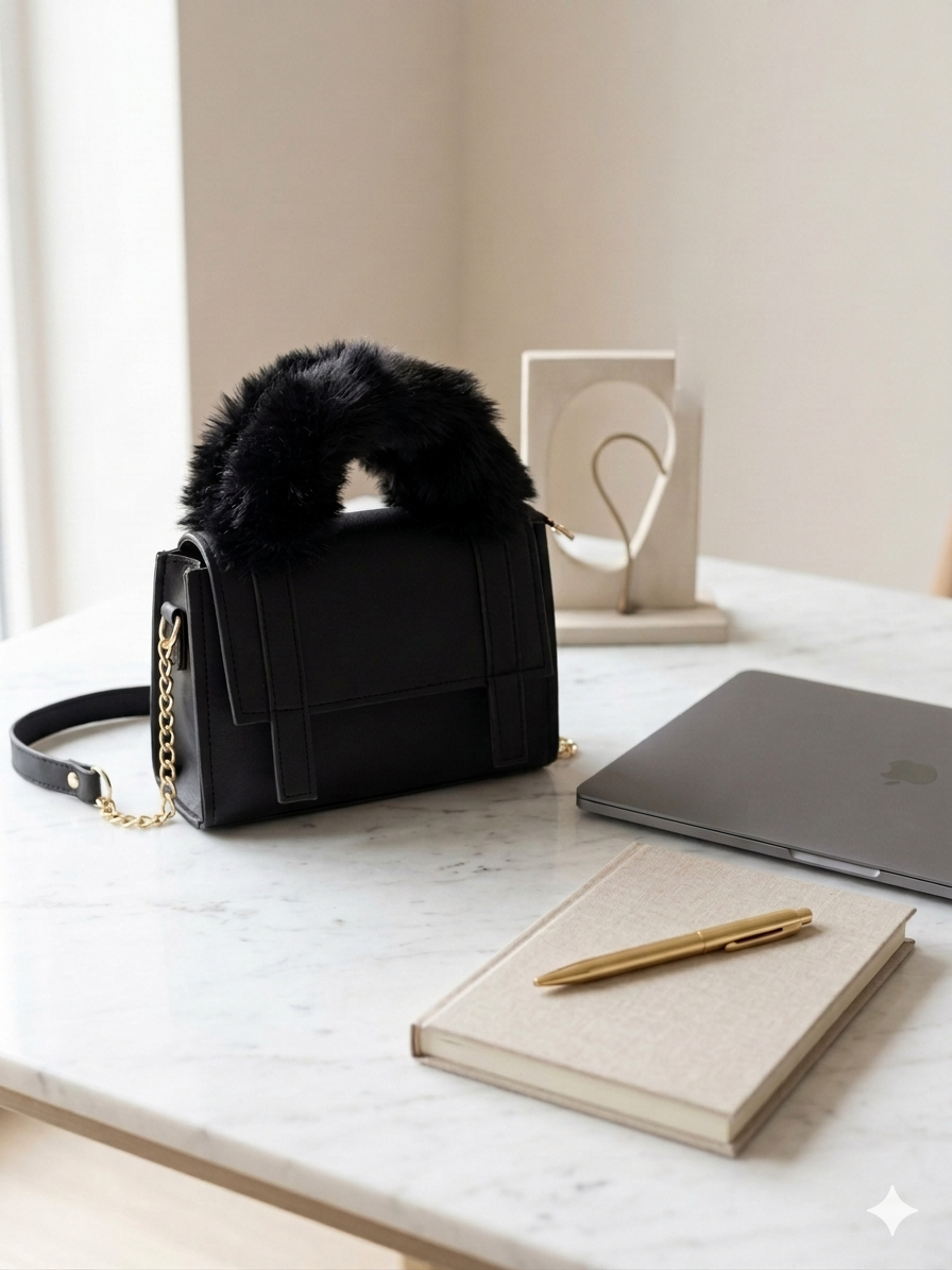 Luxe Fur Handle Crossbody Bag - Bagmora