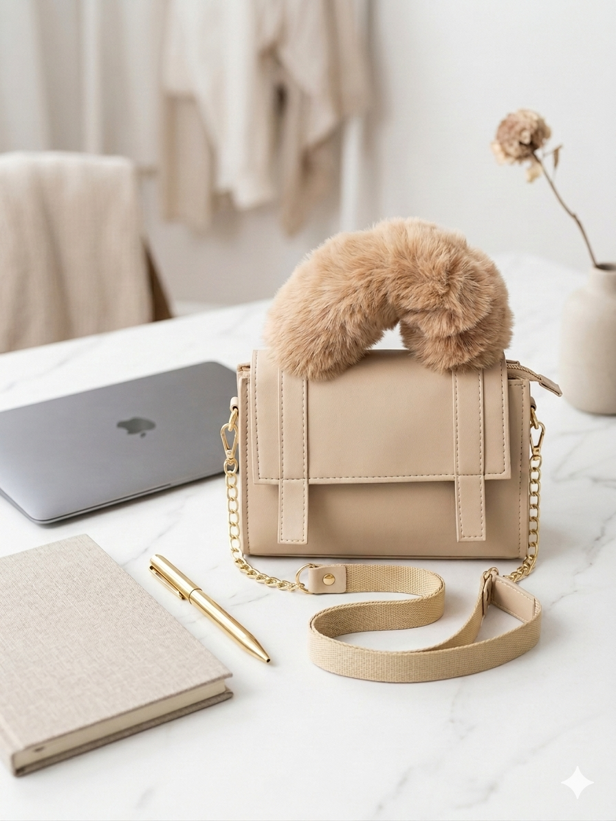 Luxe Fur Handle Crossbody Bag - Bagmora