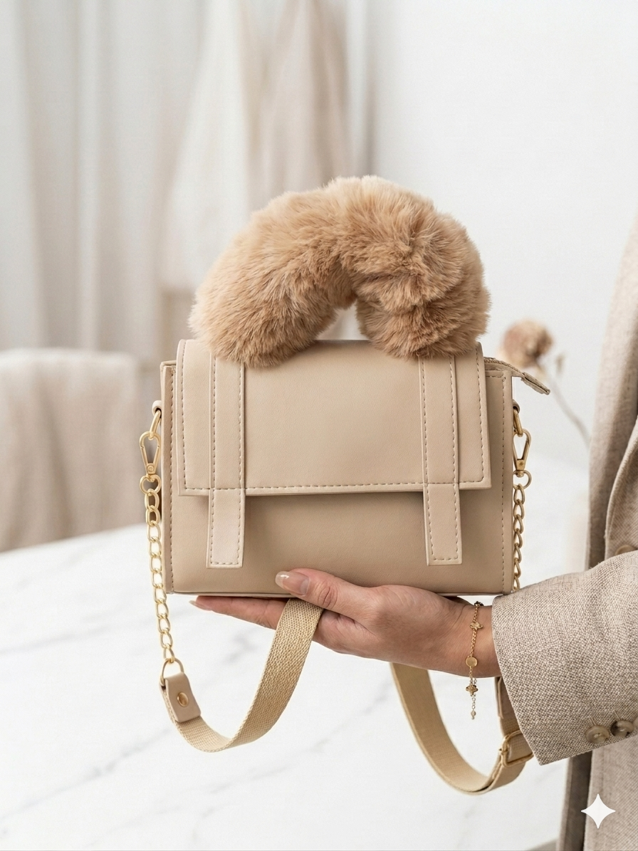 Luxe Fur Handle Crossbody Bag - Bagmora