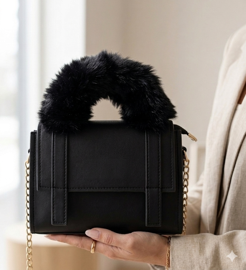 Luxe Fur Handle Crossbody Bag - Bagmora