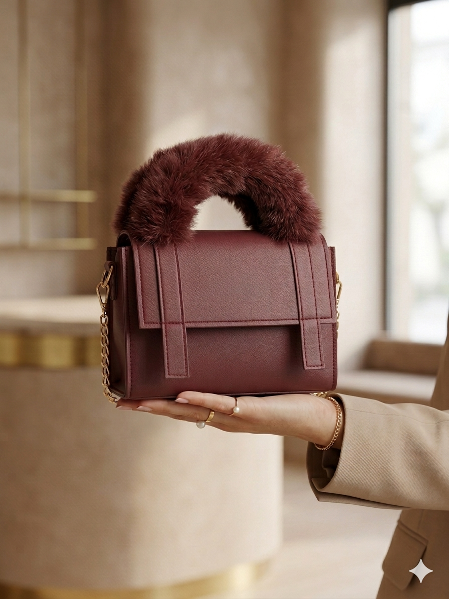 Luxe Fur Handle Crossbody Bag - Bagmora