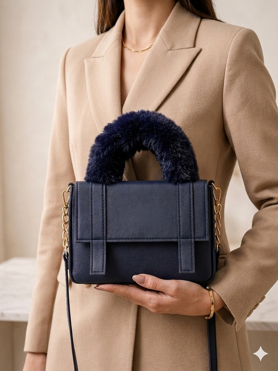Luxe Fur Handle Crossbody Bag - Bagmora