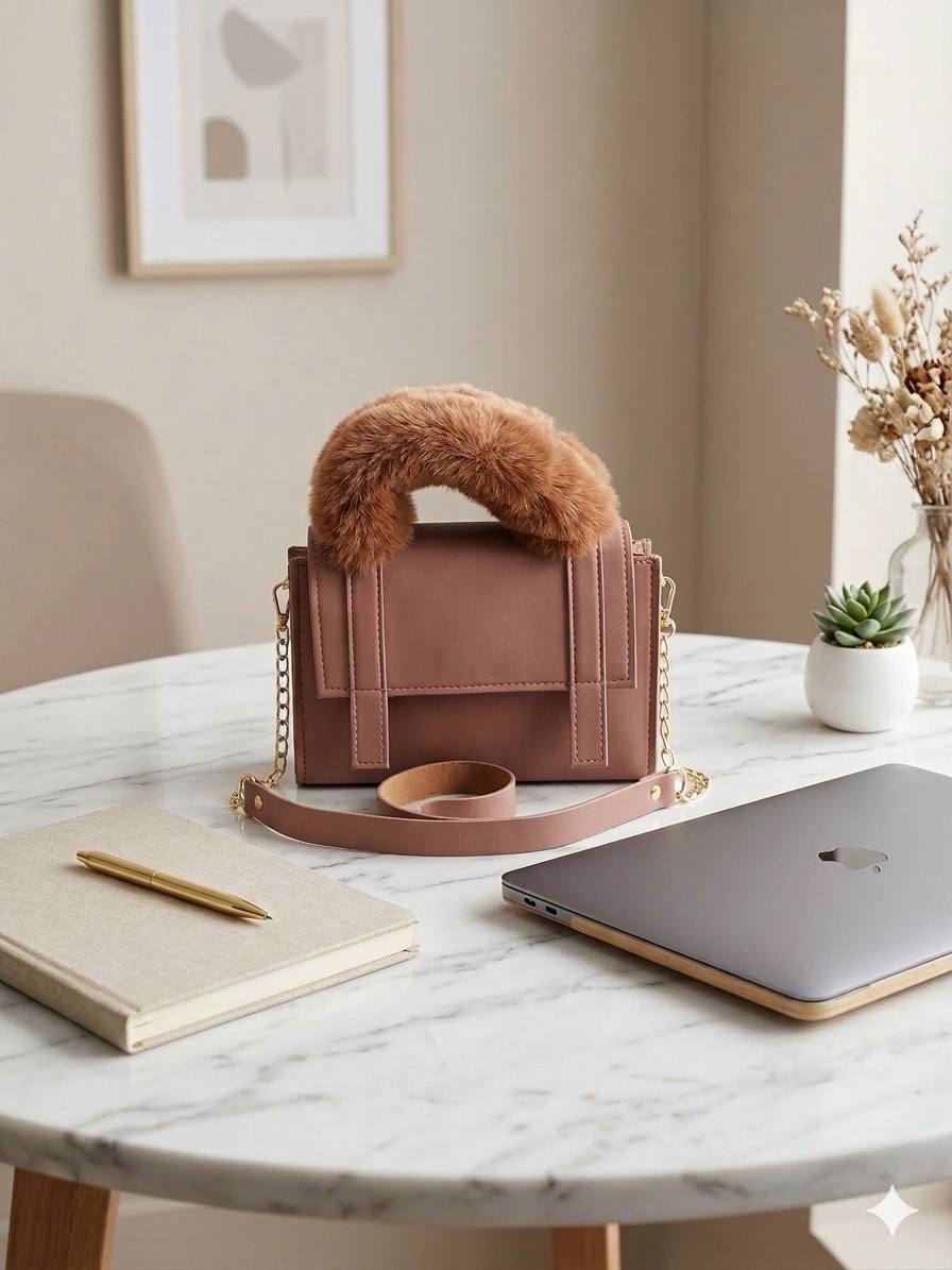 Luxe Fur Handle Crossbody Bag - Bagmora